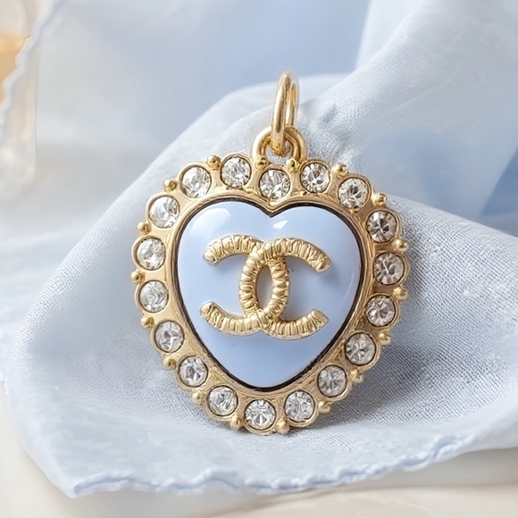CHANEL Authentic Gold and White Heart Heart Pendant for Necklace - Picture 1 of 12